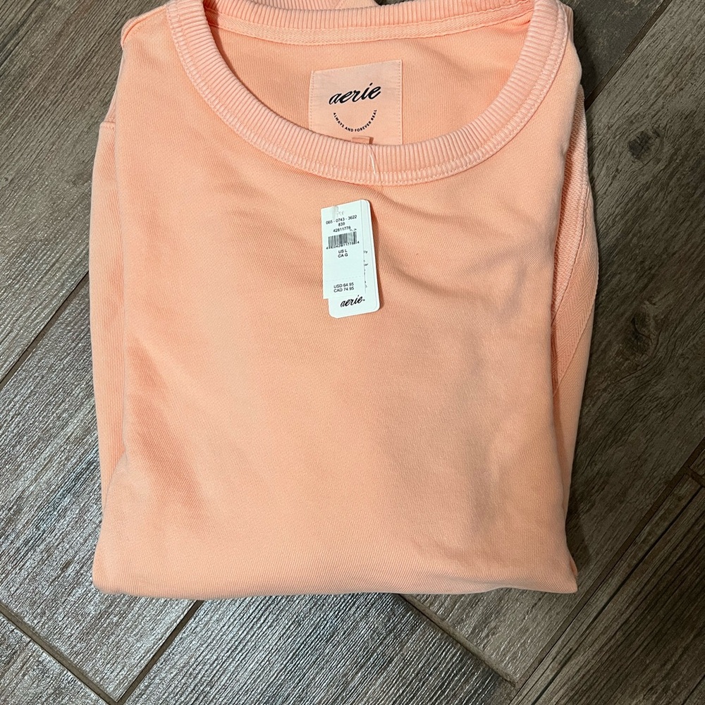 Aerie NWT Keep it Light Crochet Sweatshirt, Beach Peach Color, Best Seller! - Picture 2 of 9